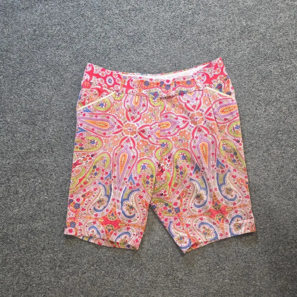 Peter Millar Shorts Women Size 6 Pink Orange Paisley 10 Inch Golf Bermuda Casual